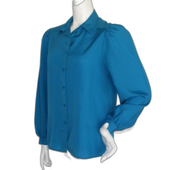 VINTAGE Blouse, M, Blue, Button front, Long sleeve, Ship 'n Shore, Career, Poly - Picture 3 of 13